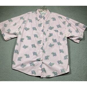 Vintage Laura Katherine Top Womens 22W Pink Stripe Floral Button Up Short Sleeve